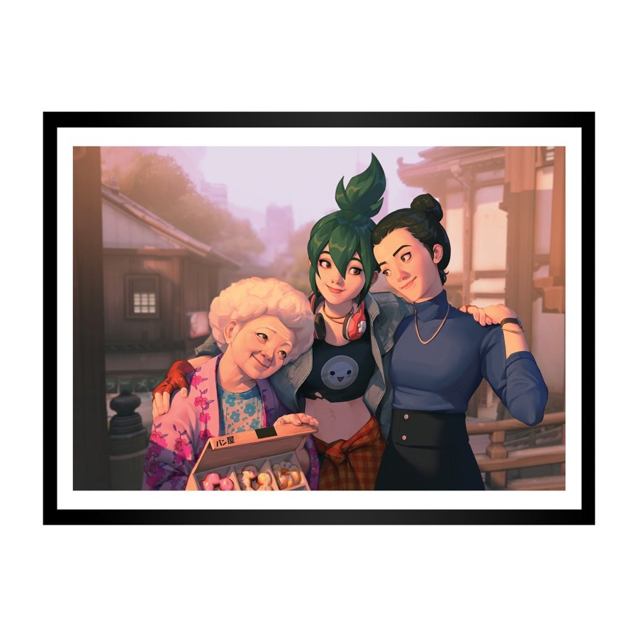 Books & Art Jondo | Overwatch 2 Kiriko Artwork - Three Generations 14X20 Framed Print