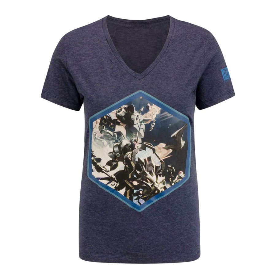 Apparel Fanatics | Heroes Of The Storm Women'S Heathered Navy Hexagon V-Neck T-Shirt