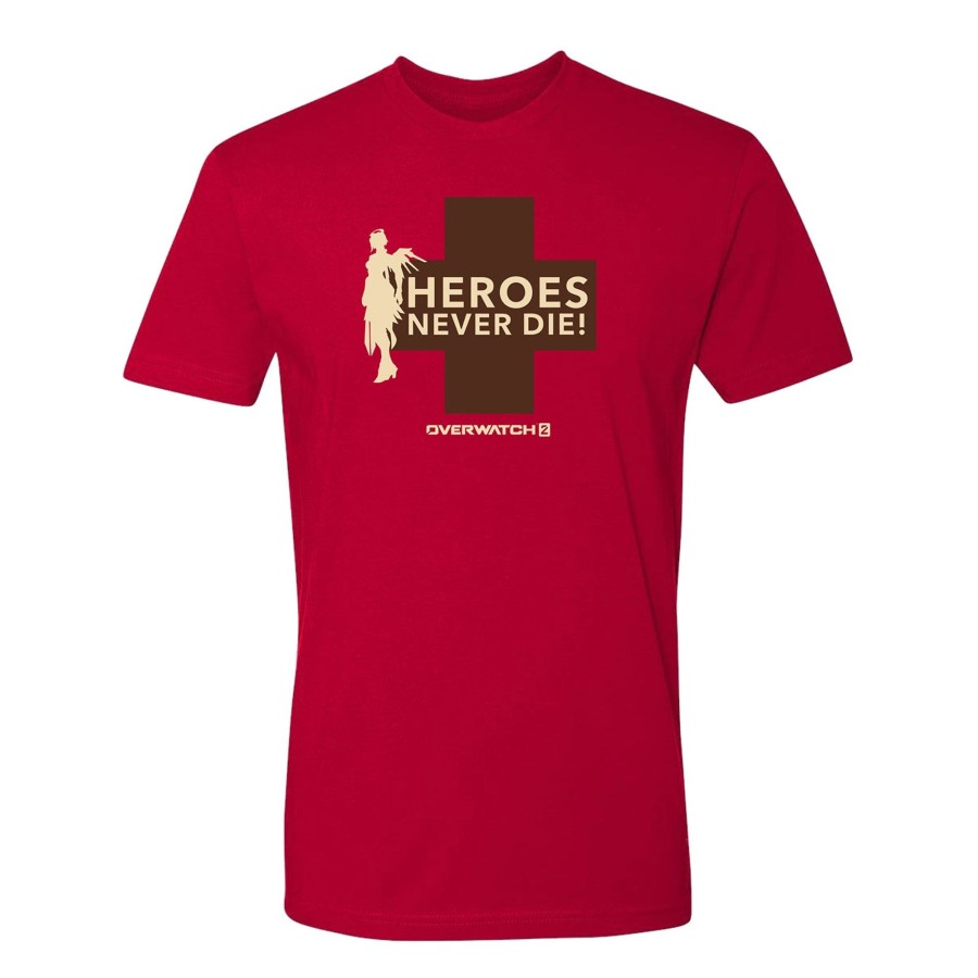 Apparel LGM | Overwatch 2 Mercy Cross Heroes Never Die Red T-Shirt